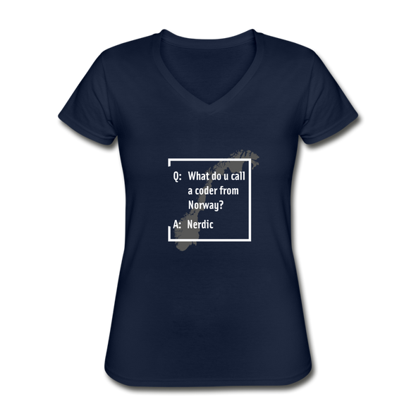 Frauen-T-Shirt mit V-Ausschnitt: A coder from norway – Nerdic - Navy