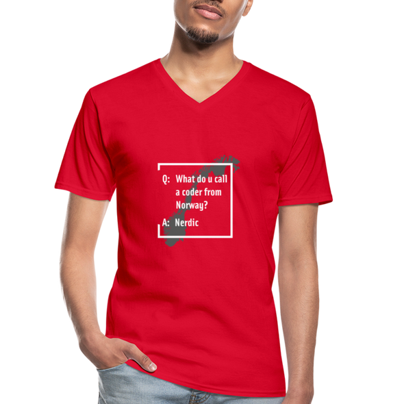 Männer-T-Shirt mit V-Ausschnitt: A coder from norway – Nerdic - Rot