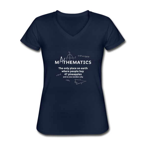 Frauen-T-Shirt mit V-Ausschnitt: Mathematics - The only place on earth - Navy
