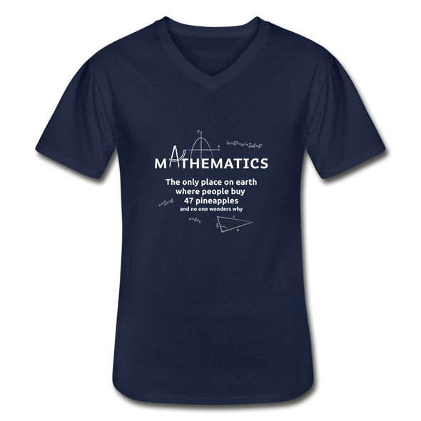 Männer-T-Shirt mit V-Ausschnitt: Mathematics - The only place on earth - Navy