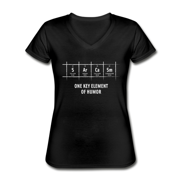 Frauen-T-Shirt mit V-Ausschnitt: S Ar Ca Sm: One key element of humor - Schwarz
