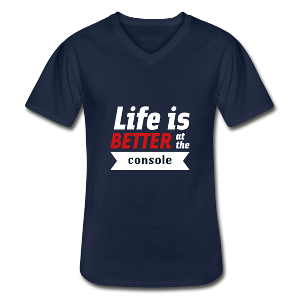 Männer-T-Shirt mit V-Ausschnitt: Life is better at the console - Navy