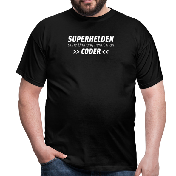 Männer T-Shirt: Superhelden ohne Umhang nennt man Coder - Schwarz