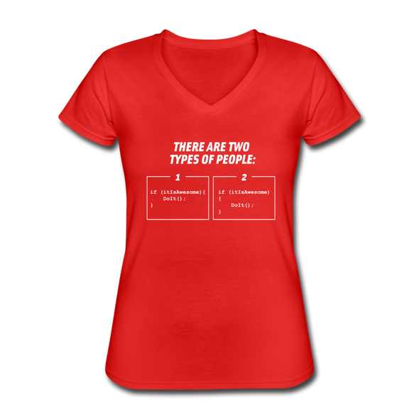 Frauen-T-Shirt mit V-Ausschnitt: There are two types of people - Rot