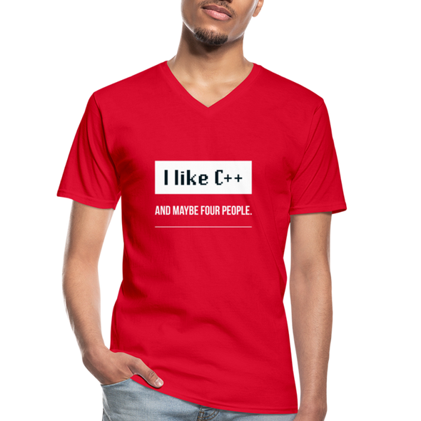 Männer-T-Shirt mit V-Ausschnitt: I like C++ and maybe four people - Rot