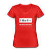 Frauen-T-Shirt mit V-Ausschnitt: I like C++ and maybe four people - Rot
