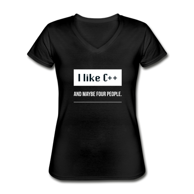 Frauen-T-Shirt mit V-Ausschnitt: I like C++ and maybe four people - Schwarz