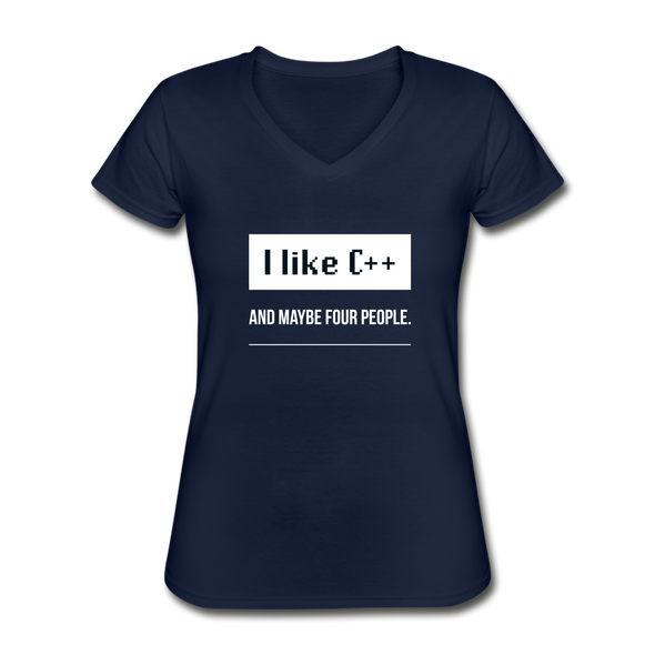 Frauen-T-Shirt mit V-Ausschnitt: I like C++ and maybe four people - Navy