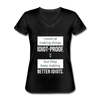 Frauen-T-Shirt mit V-Ausschnitt: I excel at making things idiot-proof, but they keep making better idiots. - Schwarz