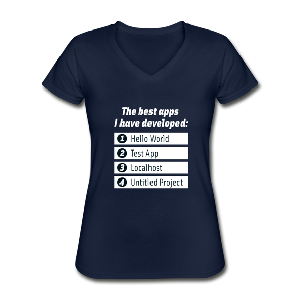 Frauen-T-Shirt mit V-Ausschnitt: The best apps I have developed - Navy