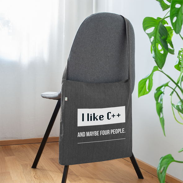 Umhängetasche aus Recycling-Material: I like C++ and maybe four people. - Dunkelgrau meliert