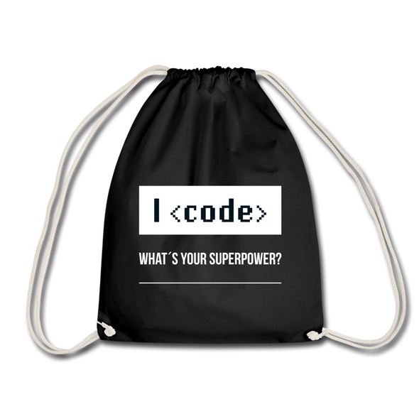 Turnbeutel: I code – what’s your superpower? - Schwarz