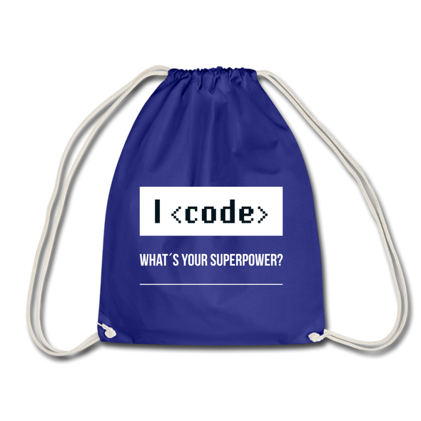 Turnbeutel: I code – what’s your superpower? - Königsblau