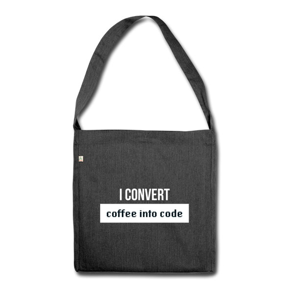 Umhängetasche aus Recycling-Material: I convert coffee into code - Schwarz meliert