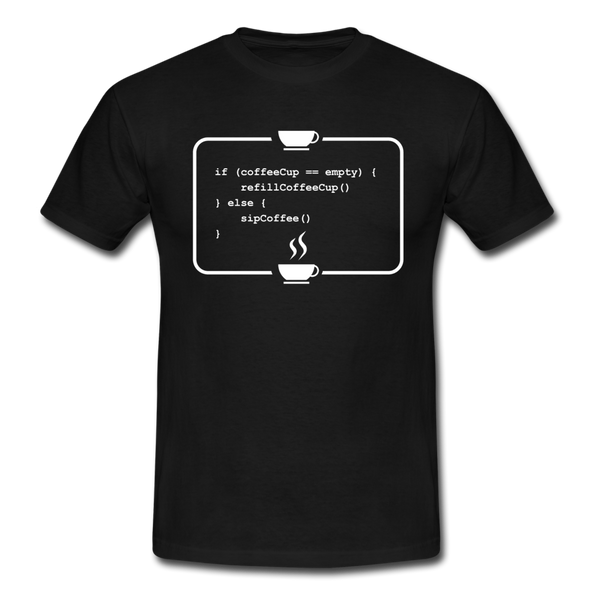 Männer T-Shirt: Kein Code ohne Kaffee - Schwarz