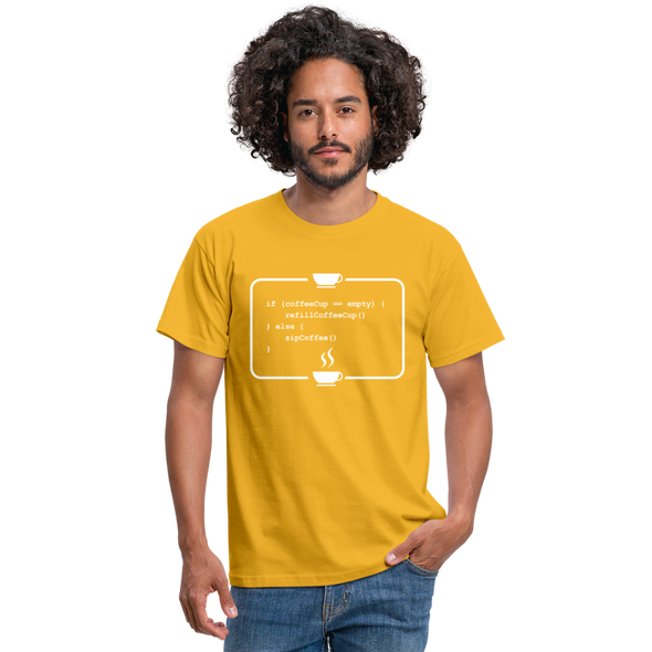Männer T-Shirt: Kein Code ohne Kaffee - Gelb