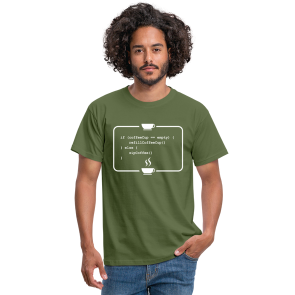 Männer T-Shirt: Kein Code ohne Kaffee - Militärgrün