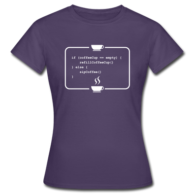 Frauen T-Shirt: Kein Code ohne Kaffee - Dunkellila