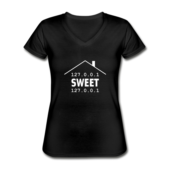Frauen-T-Shirt mit V-Ausschnitt: Home sweet home - Schwarz