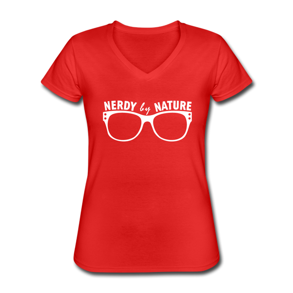 Frauen-T-Shirt mit V-Ausschnitt: Nerdy by nature - Rot