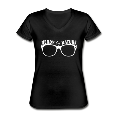 Frauen-T-Shirt mit V-Ausschnitt: Nerdy by nature - Schwarz