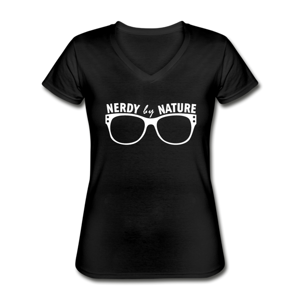 Frauen-T-Shirt mit V-Ausschnitt: Nerdy by nature - Schwarz