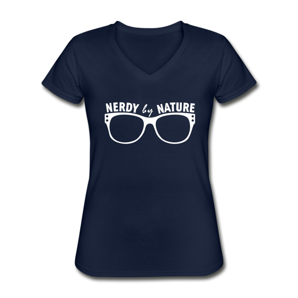 Frauen-T-Shirt mit V-Ausschnitt: Nerdy by nature - Navy
