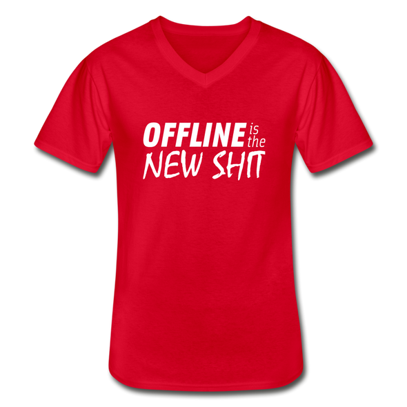 Männer-T-Shirt mit V-Ausschnitt: Offline is the new shit - Rot