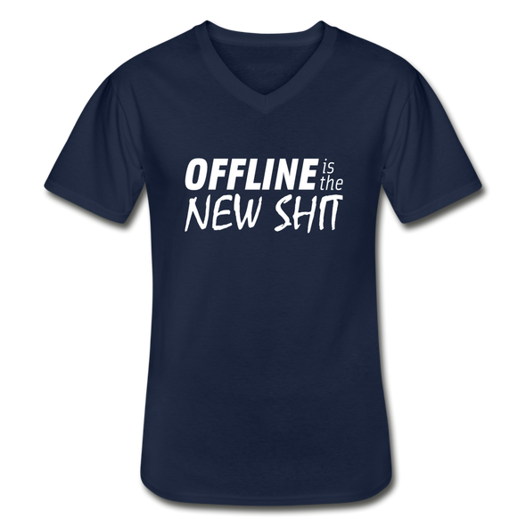 Männer-T-Shirt mit V-Ausschnitt: Offline is the new shit - Navy