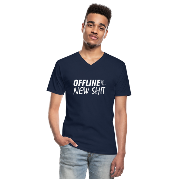 Männer-T-Shirt mit V-Ausschnitt: Offline is the new shit - Navy
