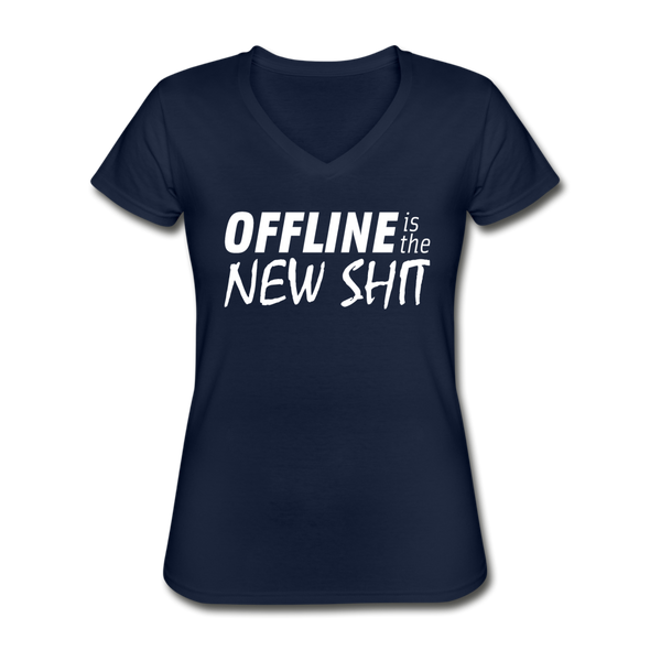Frauen-T-Shirt mit V-Ausschnitt: Offline is the new shit - Navy