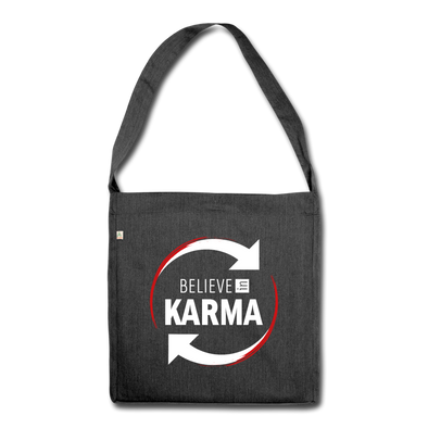 Umhängetasche aus Recycling-Material: Believe in Karma - Schwarz meliert