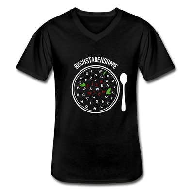Männer-T-Shirt mit V-Ausschnitt: Buchstabensuppe Fick Dich - Schwarz