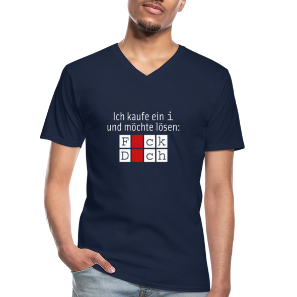 Männer-T-Shirt mit V-Ausschnitt: Ich kaufe ein i und möchte lösen: Fick Dich - Navy