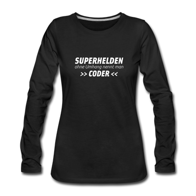 Frauen Premium Langarmshirt: Superhelden ohne Umhang nennt man Coder - Schwarz