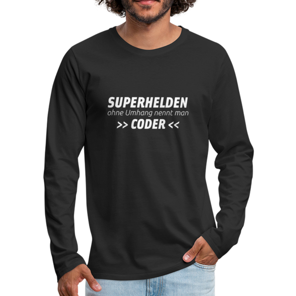 Männer Premium Langarmshirt: Superhelden ohne Umhang nennt man Coder - Schwarz
