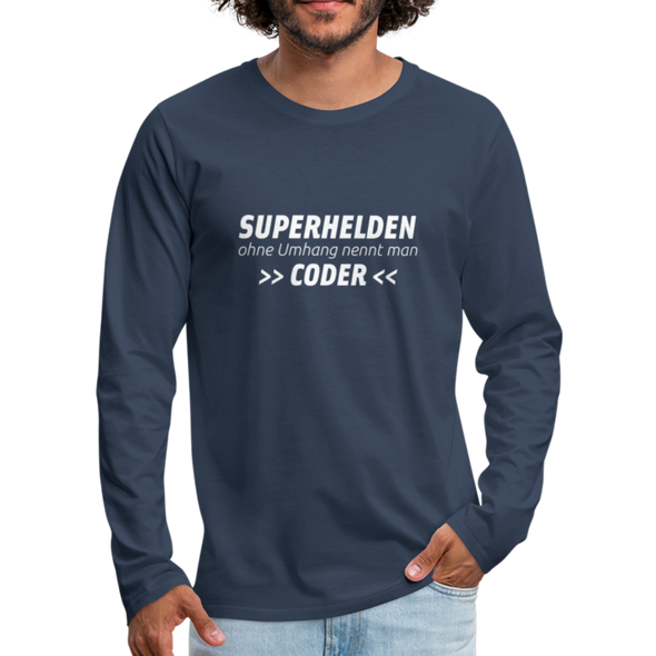Männer Premium Langarmshirt: Superhelden ohne Umhang nennt man Coder - Navy