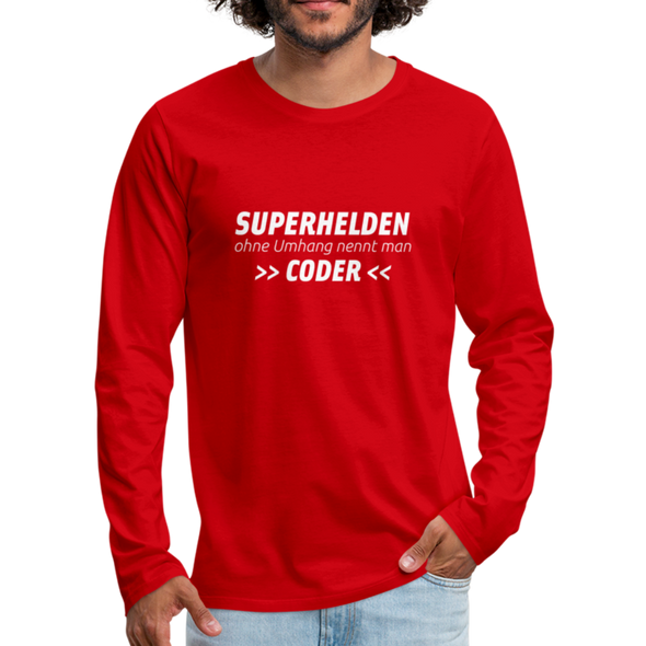 Männer Premium Langarmshirt: Superhelden ohne Umhang nennt man Coder - Rot