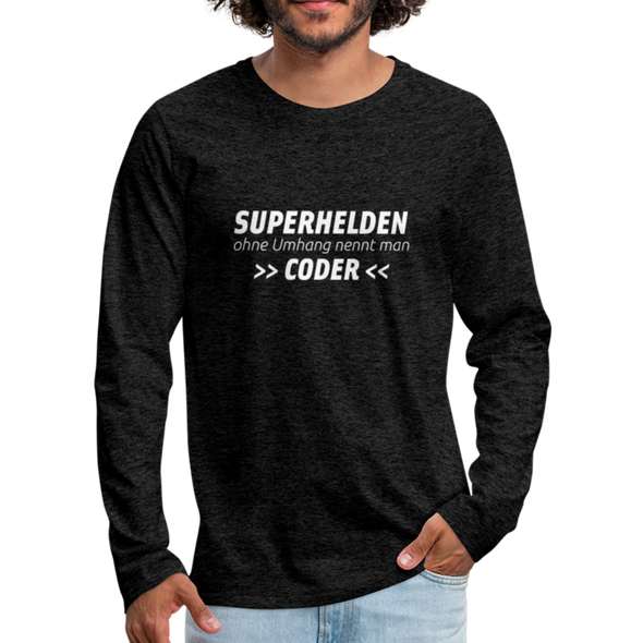Männer Premium Langarmshirt: Superhelden ohne Umhang nennt man Coder - Anthrazit