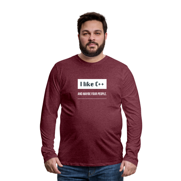 Männer Premium Langarmshirt: I like C++ and maybe four people - Bordeauxrot meliert
