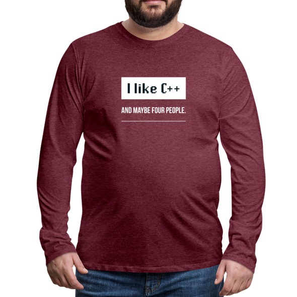 Männer Premium Langarmshirt: I like C++ and maybe four people - Bordeauxrot meliert