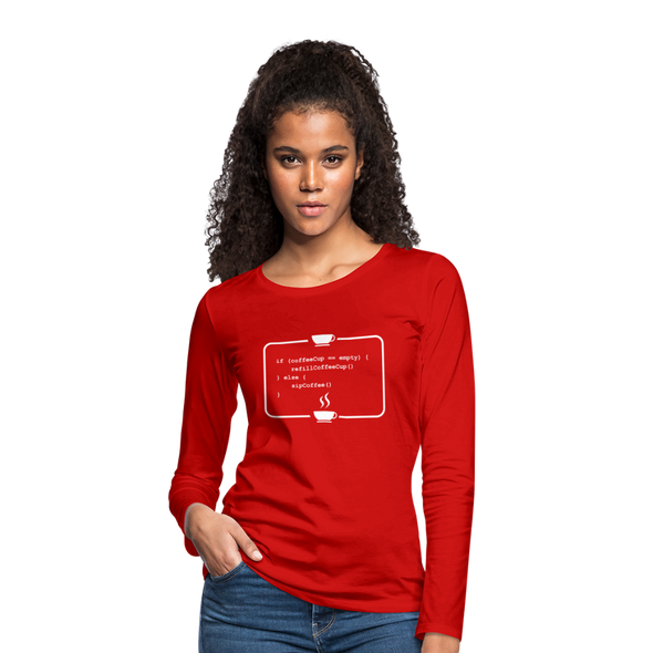 Frauen Premium Langarmshirt: Kein Code ohne Kaffee - Rot