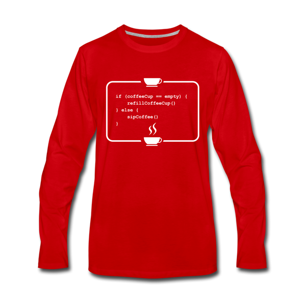 Männer Premium Langarmshirt: Kein Code ohne Kaffee - Rot