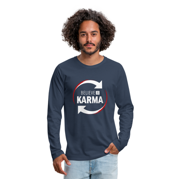 Männer Premium Langarmshirt: Believe in Karma - Navy