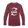 Männer Premium Langarmshirt: Believe in Karma - Bordeauxrot meliert