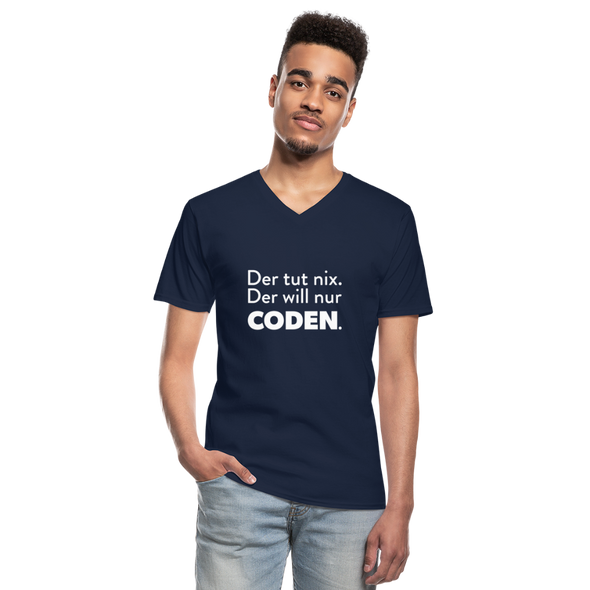 Männer-T-Shirt mit V-Ausschnitt: Der tut nix. Der will nur coden. - Navy
