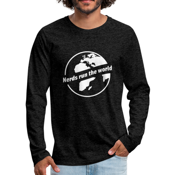 Männer Premium Langarmshirt: Nerds run the world. - Anthrazit
