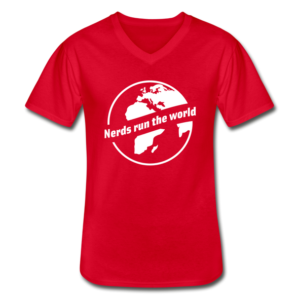 Männer-T-Shirt mit V-Ausschnitt: Nerds run the world. - Rot