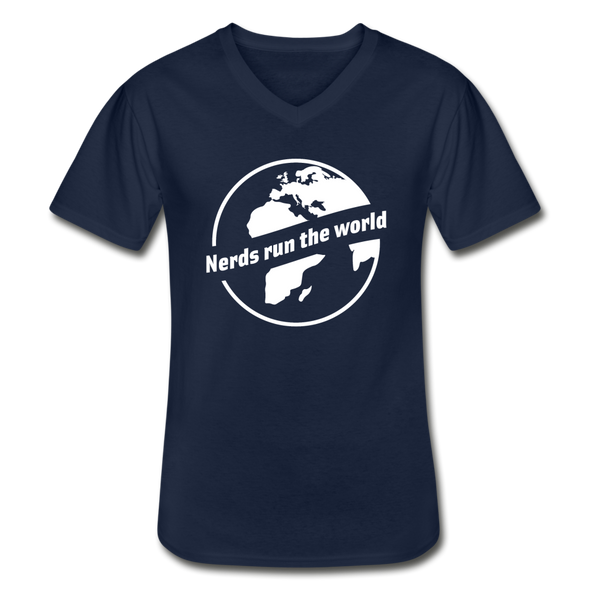 Männer-T-Shirt mit V-Ausschnitt: Nerds run the world. - Navy