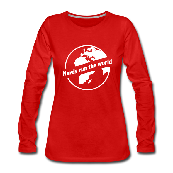 Frauen Premium Langarmshirt: Nerds run the world. - Rot